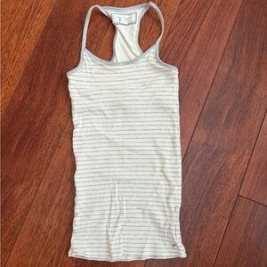 Y2K White + Grey Striped American Eagle Tank Top Size S